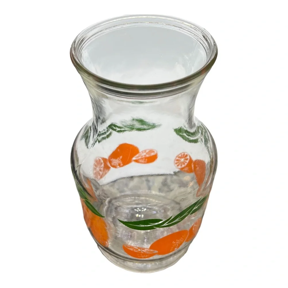 Orange Juice Glass Pitcher VTG 70’s Carafe Kitchen Kitschy Collectible